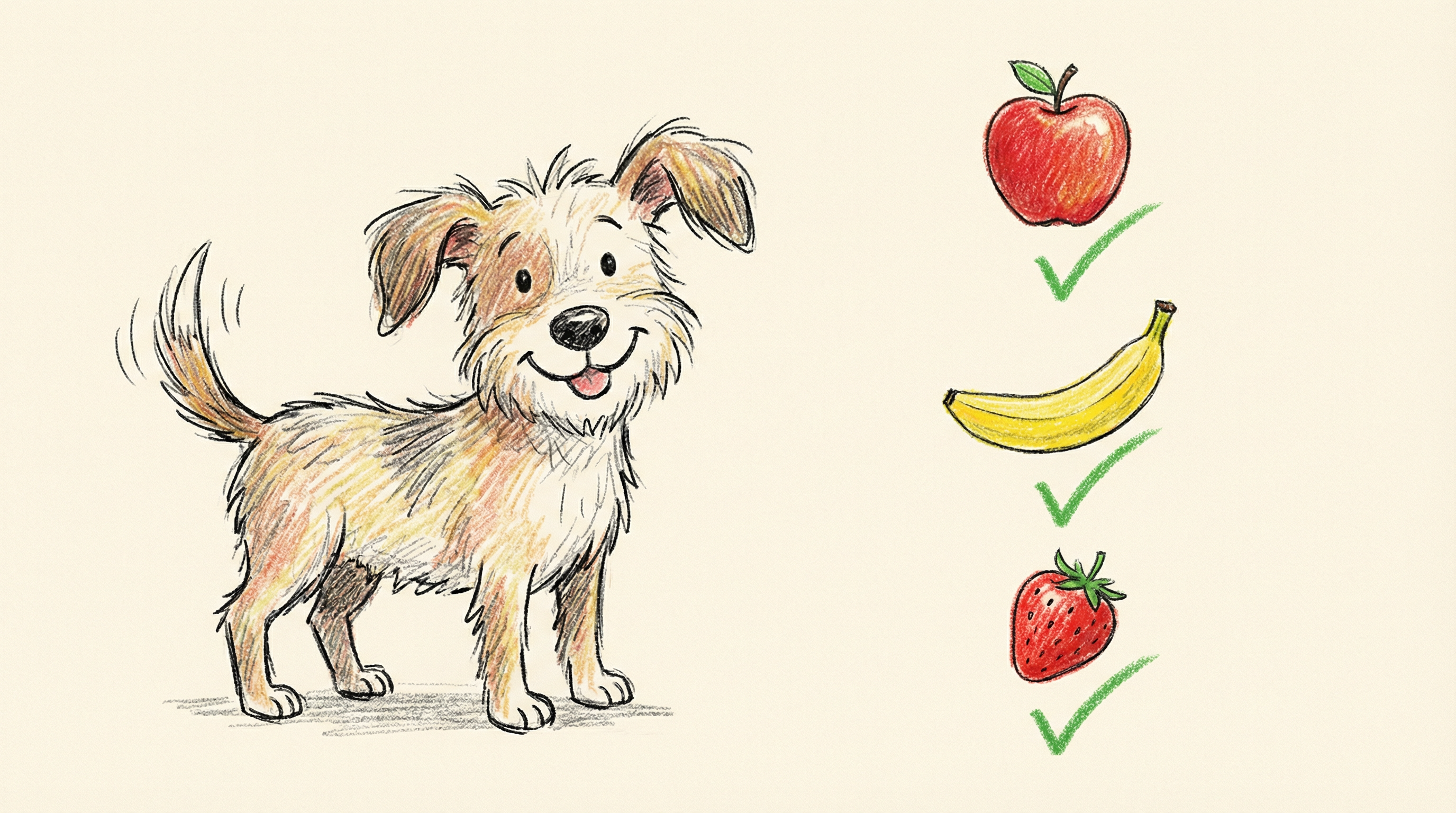 A curious dog looking at a bowl of fresh fruit, wondering can dogs eat apples, bananas, and strawberries safely. A guide to healthy dog treats and toxic fruit parts.