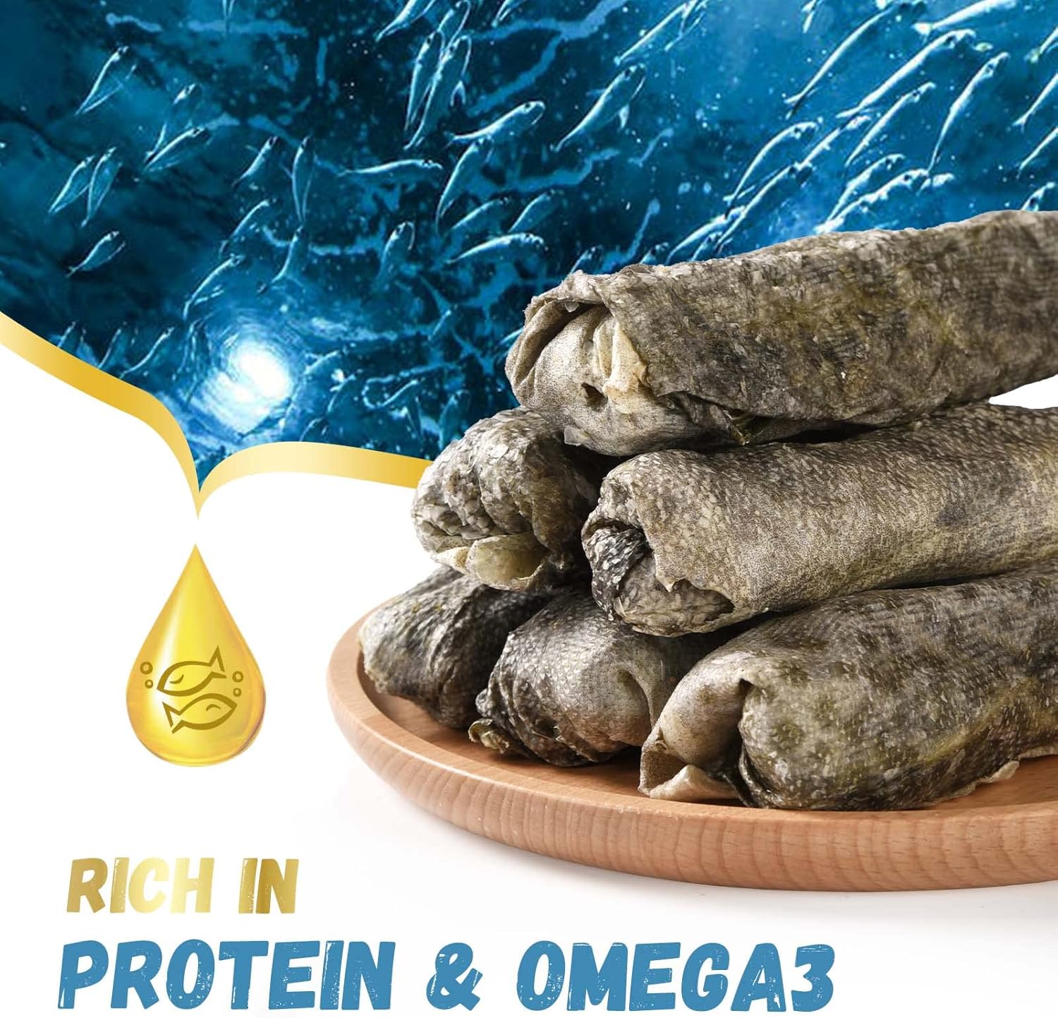 Pawmate Cod Skins Dog Chews - Natural Omega3 Treats (10.6 oz)