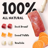 ASMPET Dog Treats - Duck Wrapped Sweet Potato, Grain-Free, Teeth Cleaning Chews for Medium & Large Dogs