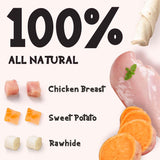 ASMPET Dog Treats - Chicken Wrapped Sweet Potato Sticks, Long Lasting, Rawhide-Free for Medium & Large Dogs