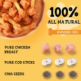 ASMPET Dog Treats - Chicken Wrapped Cod Fish & Chia Seed, Omega-3, Grain-Free, for Medium & Large Dogs
