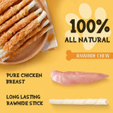 ASMPET Dog Treats - Chicken Wrapped Rawhide Bones, Grain-Free, Teeth Cleaning for Small & Medium Dogs