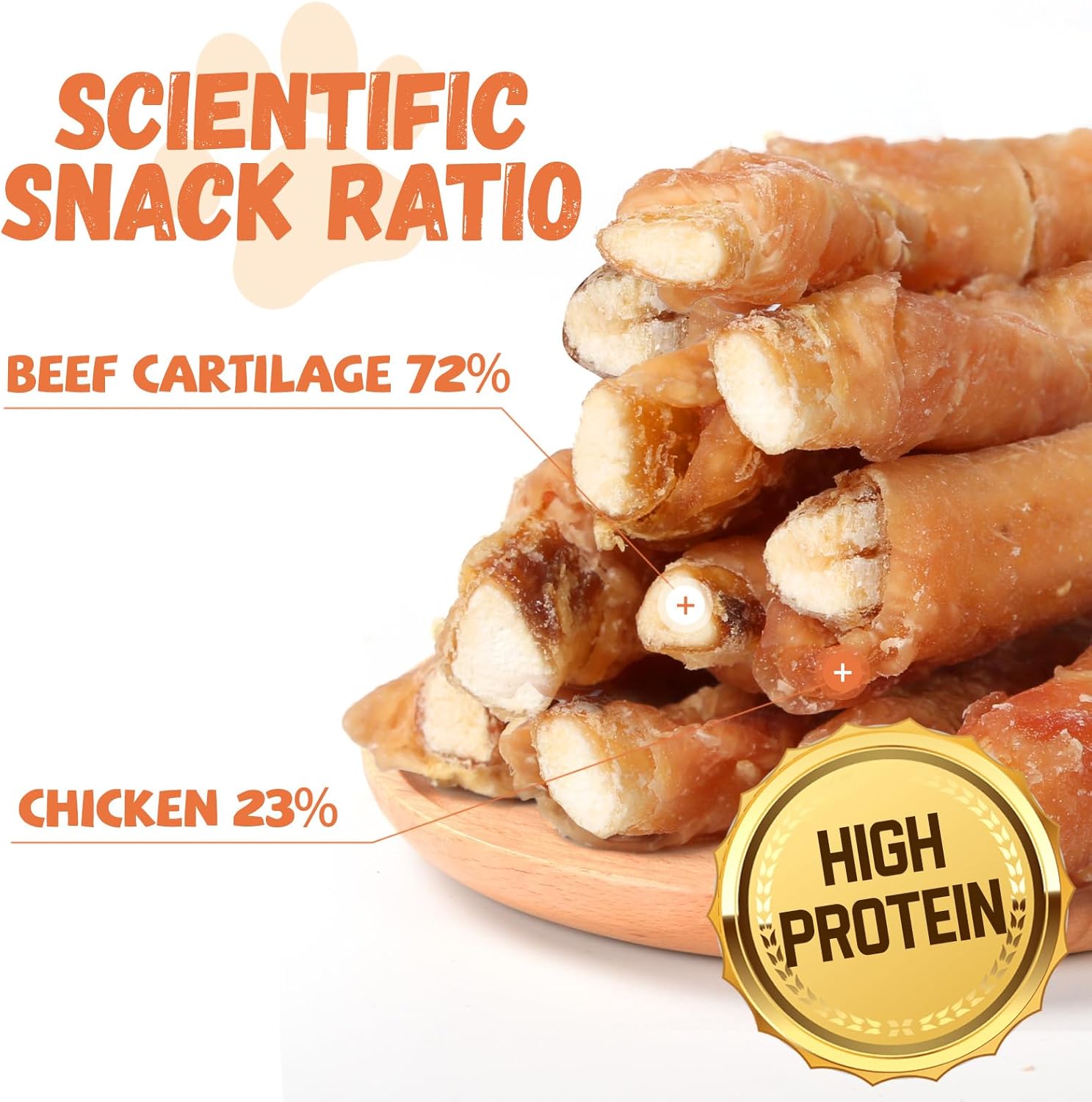 Pawmate Chicken Wrapped Beef Cartilage - Long-Lasting Dog Chews (12 Count)