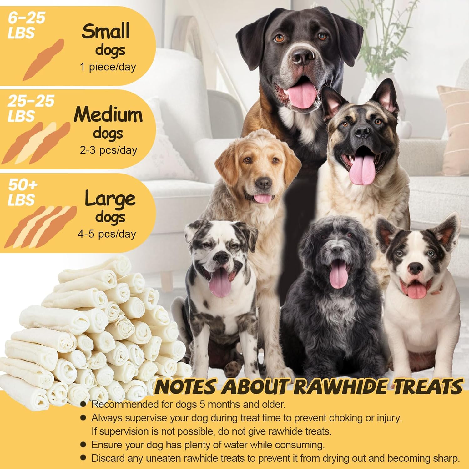 ASMPET Dog Chews Long Lasting 6.5" Knotted Bones, Chicken Wrapped, Rawhide, for Large Dogs & Puppies