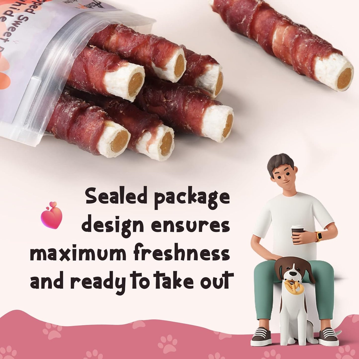 ASMPET Dog Treats - Duck Wrapped Sweet Potato, Grain-Free, Teeth Cleaning Chews for Medium & Large Dogs
