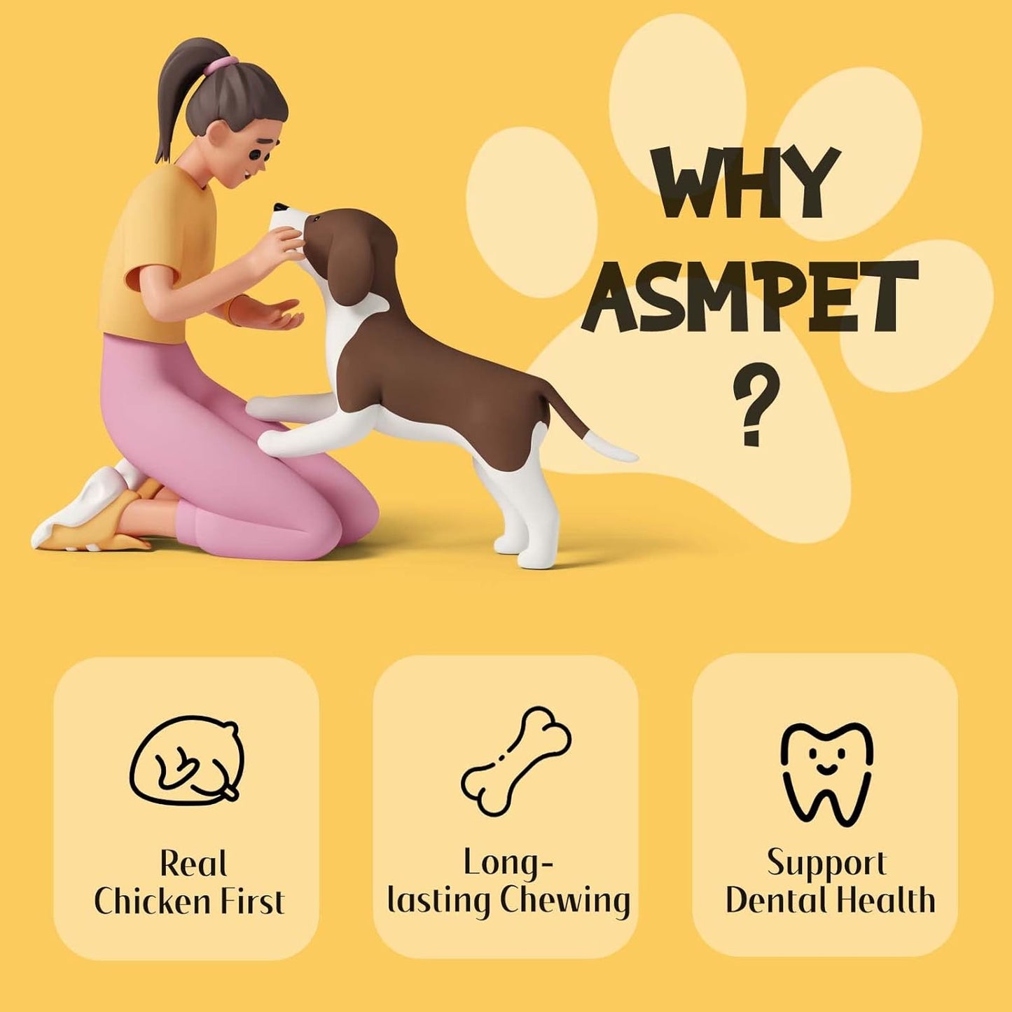 ASMPET Dog Chews Long Lasting 6.5" Knotted Bones, Chicken Wrapped, Rawhide, for Large Dogs & Puppies