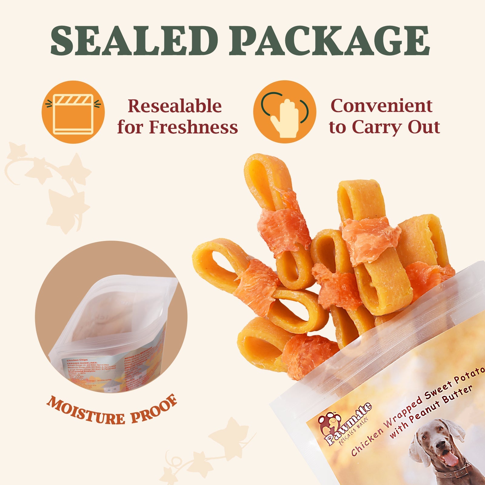 Pawmate Peanut Butter Dog Treats, Natural High-Protein Chicken Wrapped Sweet Potato Chews for All Dogs, 10.6 oz