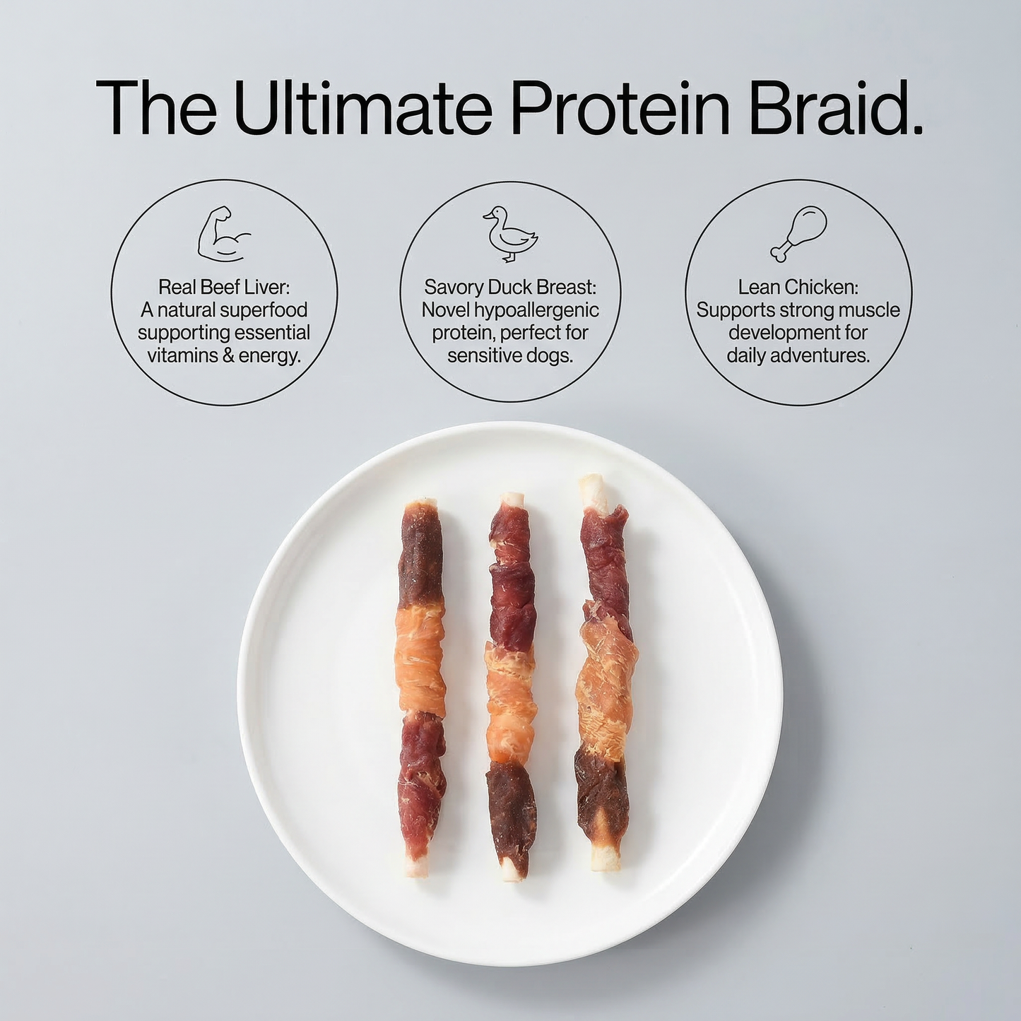 Pawmate™ Natural Braided Meat Sticks- Beef Liver, Chicken, and Duck Wrapped Rawhide Sticks