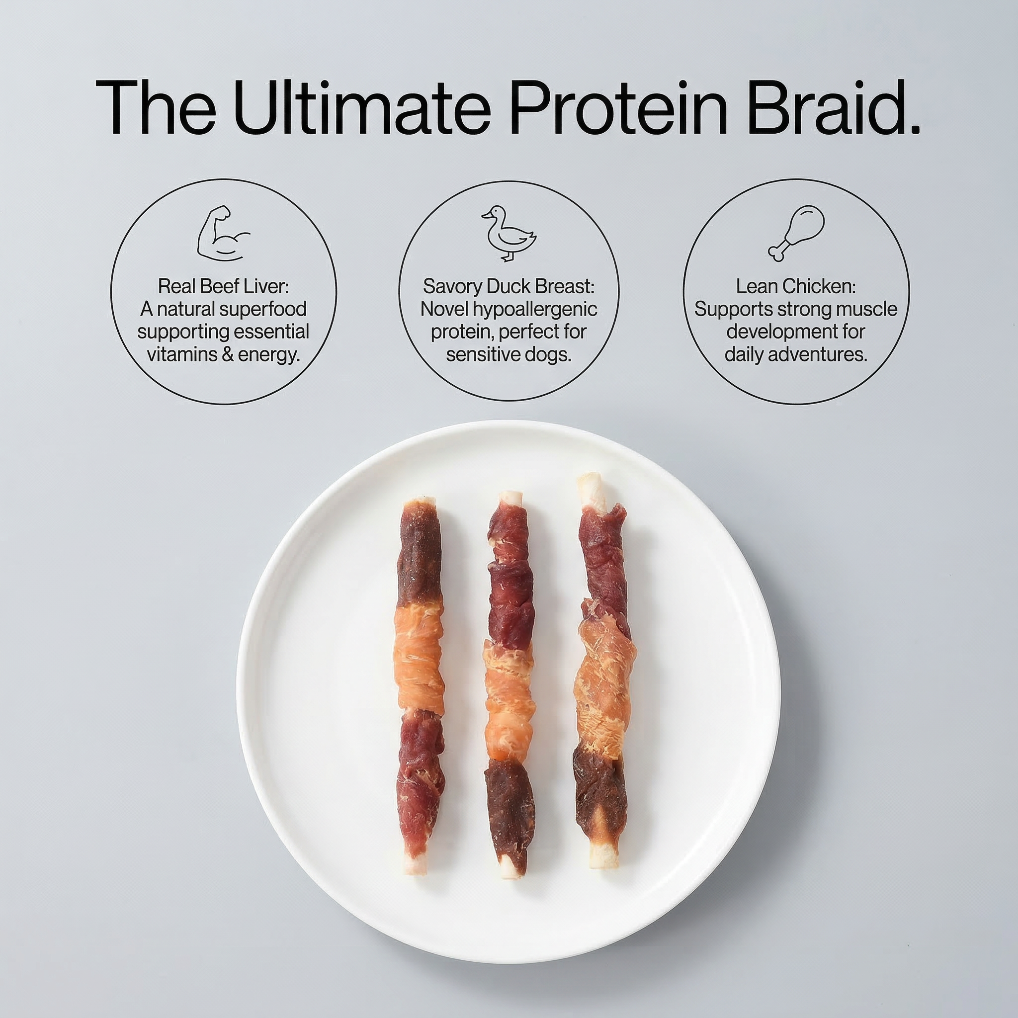 Pawmate™ Natural Braided Meat Sticks- Beef Liver, Chicken, and Duck Wrapped Rawhide Sticks