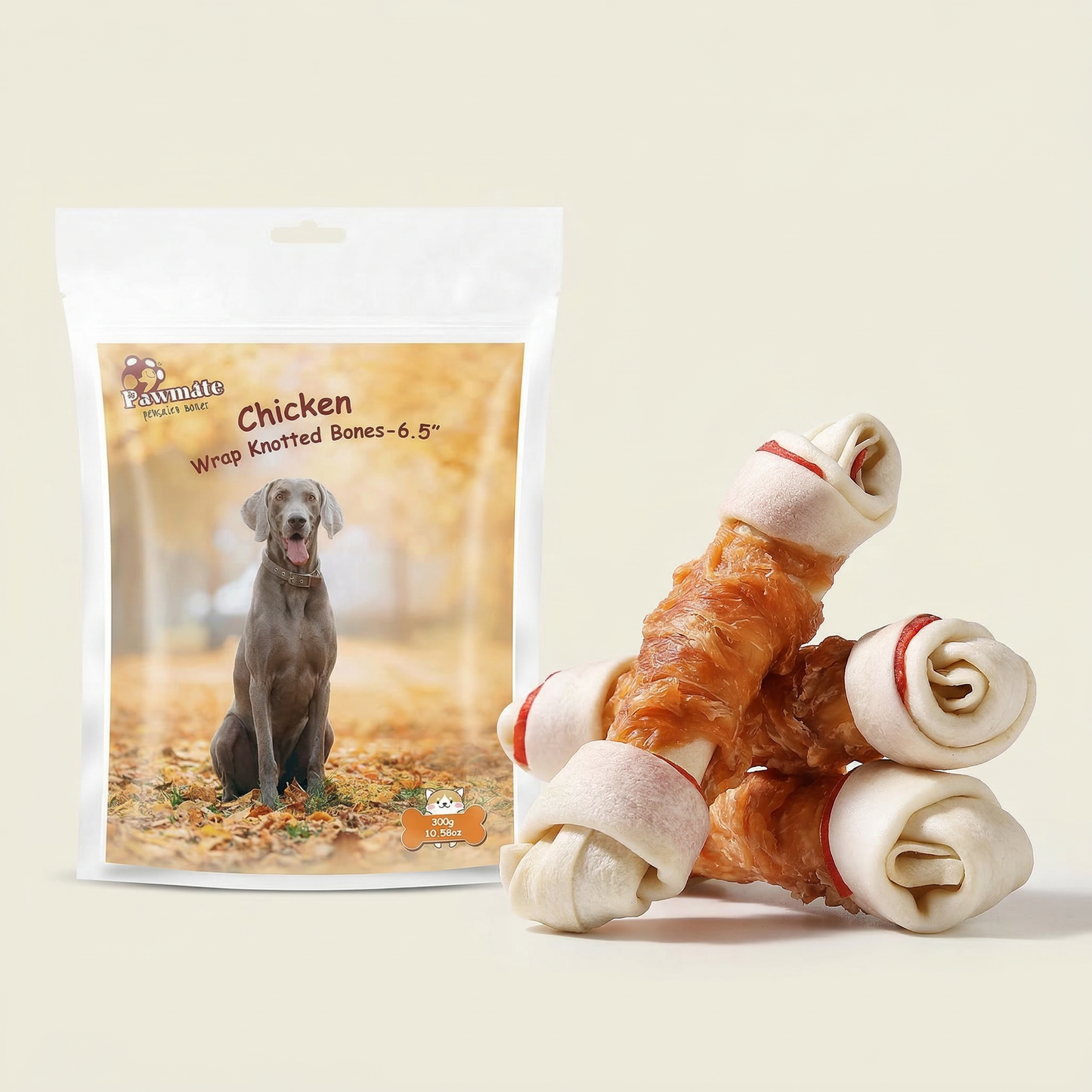 Pawmate™ Natural Dog Treats - Large Rawhide Bones for Teeth Cleaning & Anxiety Relief
