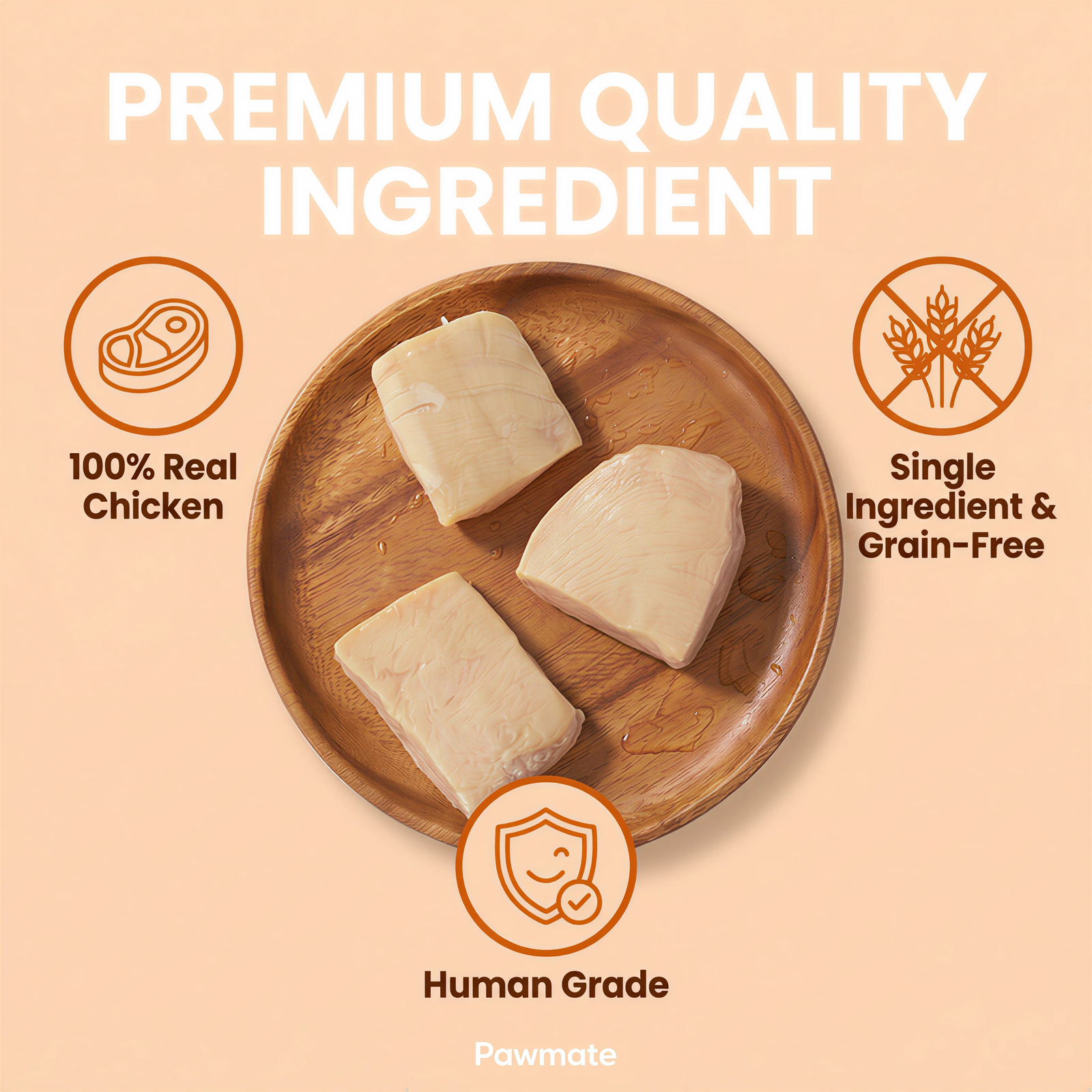 Pawmate Steam-Cooked Chicken Breast Treats for Dogs & Cats - Single Ingredient, High Protein (240g/8.5oz)