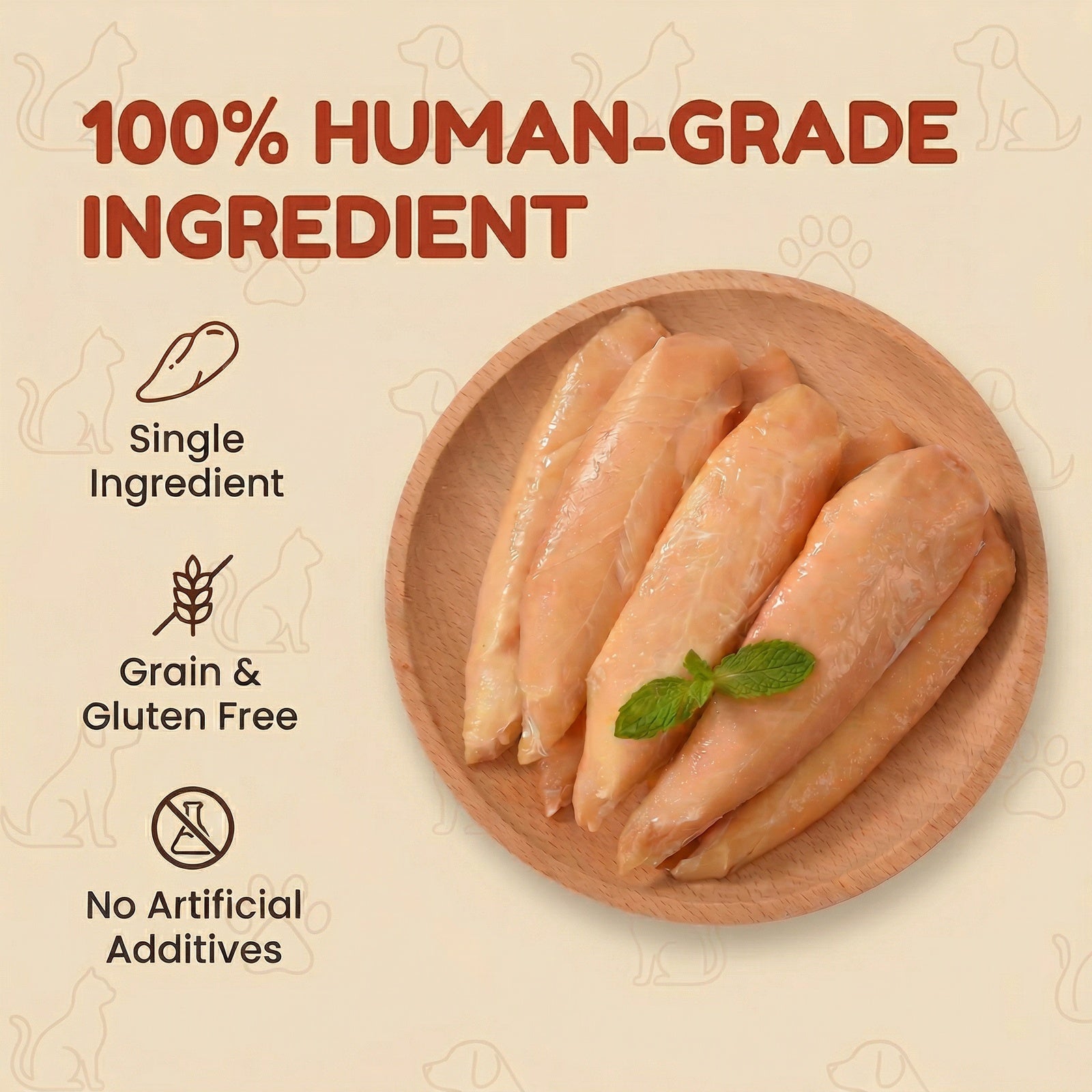 Pawmate Steam-Baked Whole Chicken Breast Treats for Dogs & Cats - Single Ingredient, Moisture-Locked, Rich Aroma, Grain-Free (270g/9.5oz)