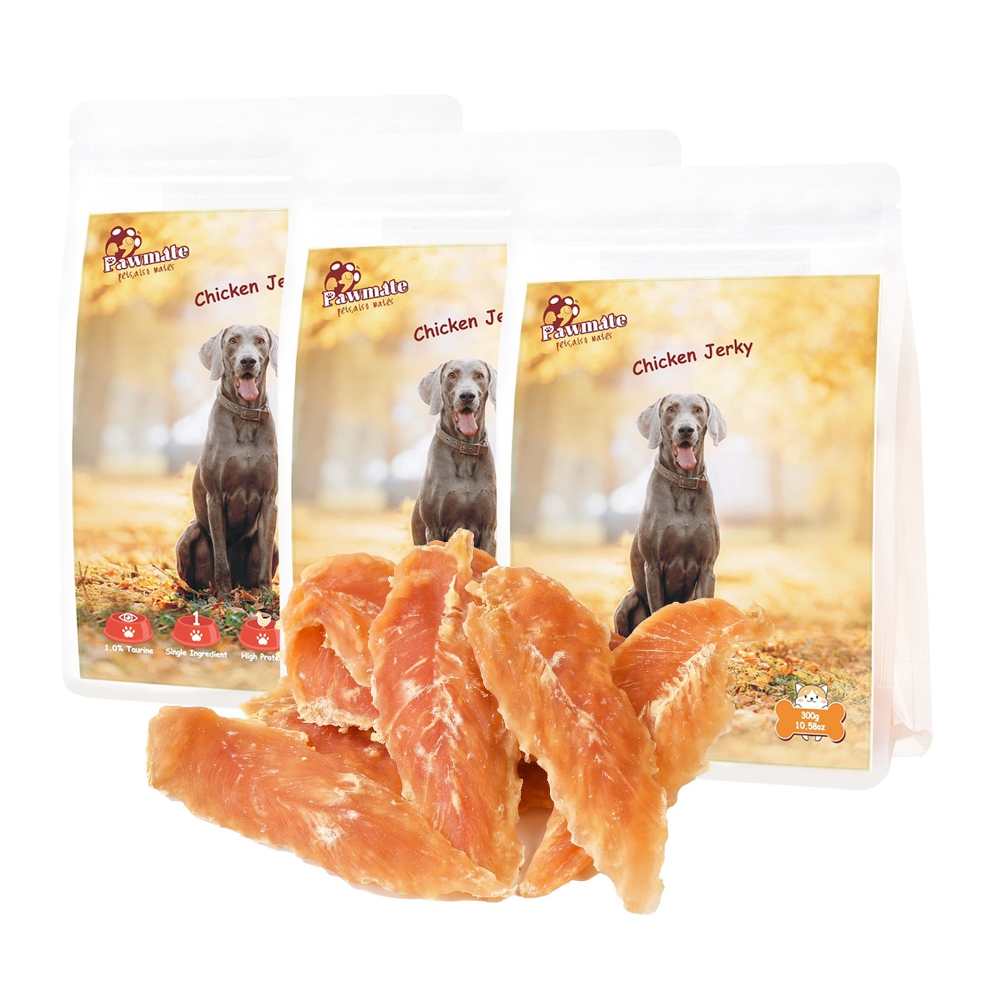 Pawmate Chicken Jerky Dog Treats, High Protein Pure Chicken Snacks for Small Medium Large Dog, 33oz, 3 Pack