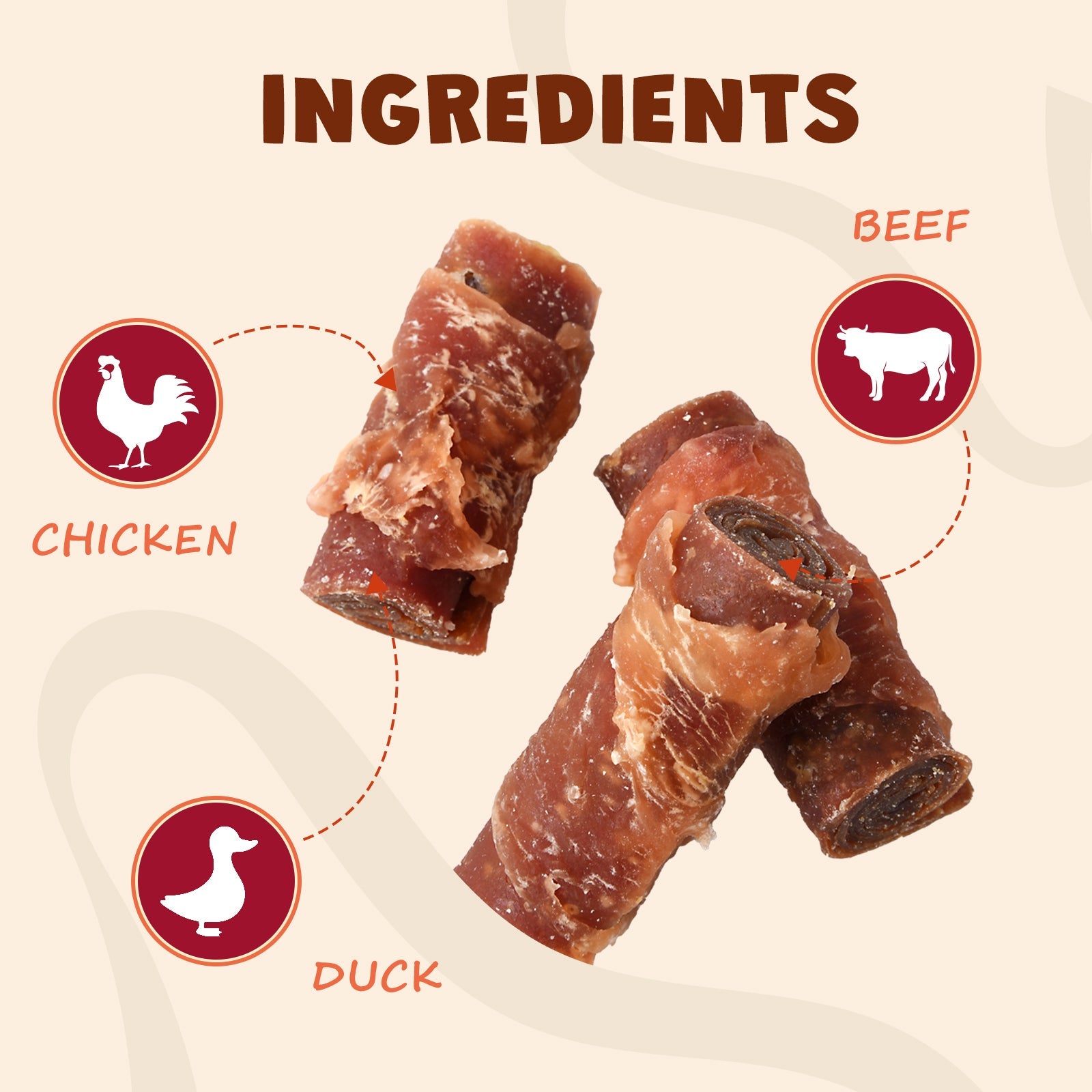 ASMPET Healthy Dog Treats, Triple Flavor Rolls with Chicken Duck Beef, Rawhide Free Jerky Dog Snacks Treats for Small & Medium Dogs 11oz