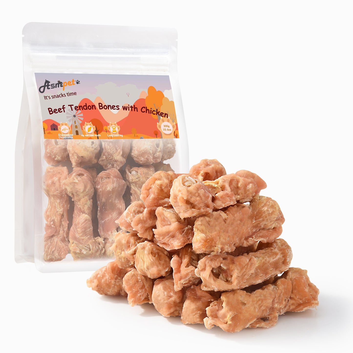ASMPET Chicken Wrapped Beef Tendon Dog Chews, Long-Lasting Rawhide-Free Treats for Small Medium Large Dogs, 10.6 oz