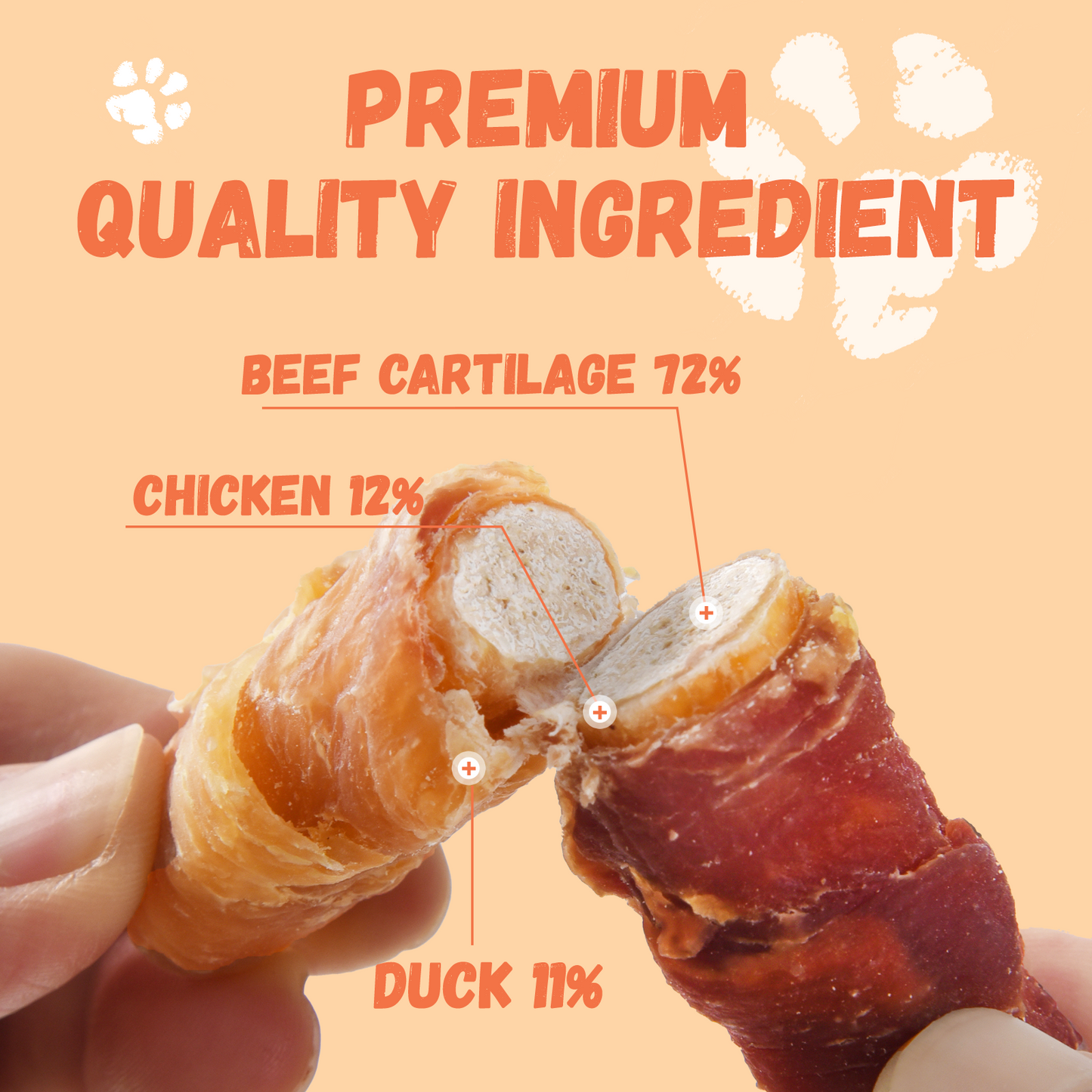 Pawmate Chicken & Duck Wrapped Beef Cartilage Dog Treats, Natural Soft Rawhide-Free Chews for All Dogs, 11oz