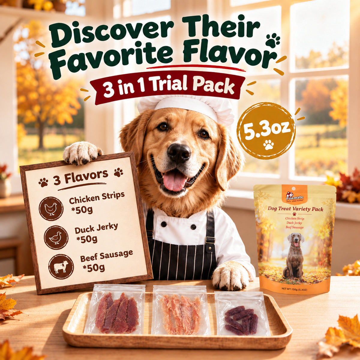Pawmate Dog Treats Variety Pack, 3-in-1 Trial Pack, High Protein Soft Training Snacks, 5.3oz