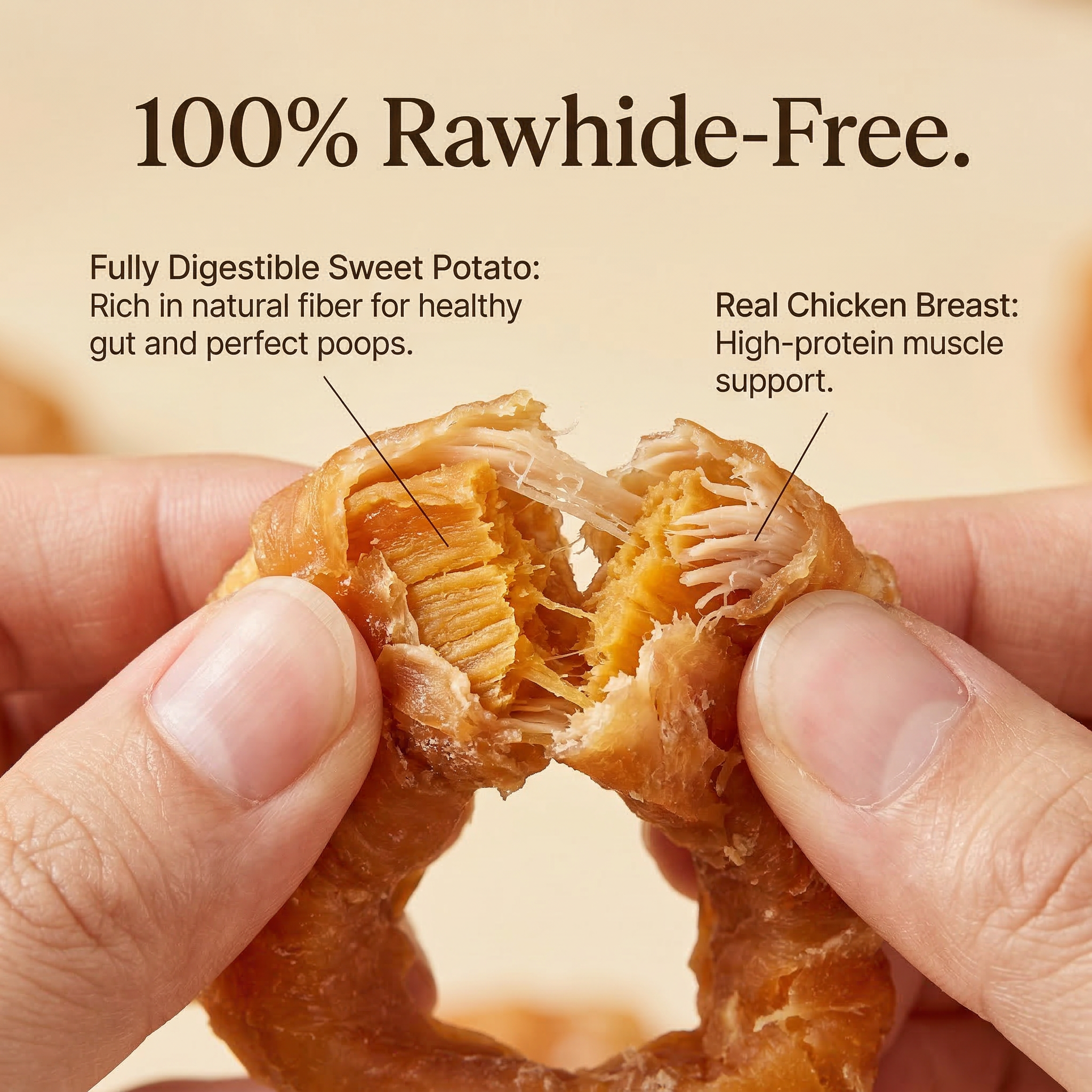 Pawmate™ Human Grade Chicken & Sweet Potato Long-Lasting Dog Chews - High-Fiber Interactive Reward