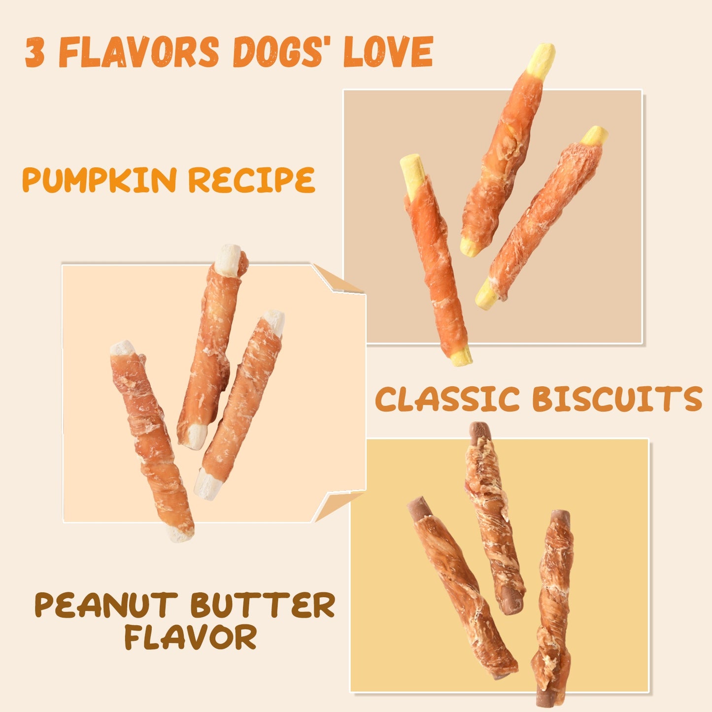Pawmate Chicken Jerky Wrapped Biscuits Dog Treats Variety Pack, Pumpkin Biscuits, Crunchy Sticks & Peanut Butter Flavor, Natural Snacks for Dogs, 33oz, 3 Pack