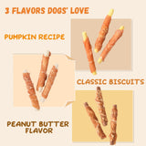 Pawmate Chicken Jerky Wrapped Biscuits Dog Treats Variety Pack, Pumpkin Biscuits, Crunchy Sticks & Peanut Butter Flavor, Natural Snacks for Dogs, 33oz, 3 Pack