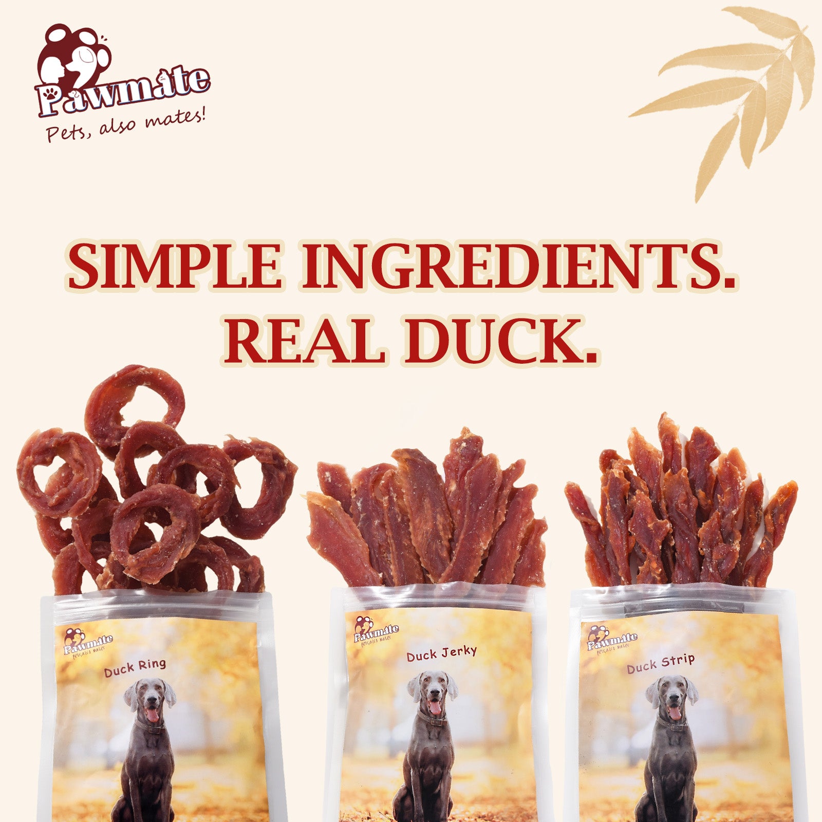 Pawmate Duck Jerky Strips for Dogs, Real Duck Breast, High Protein Natural Dog Treats, Soft & Chewy Training Treats