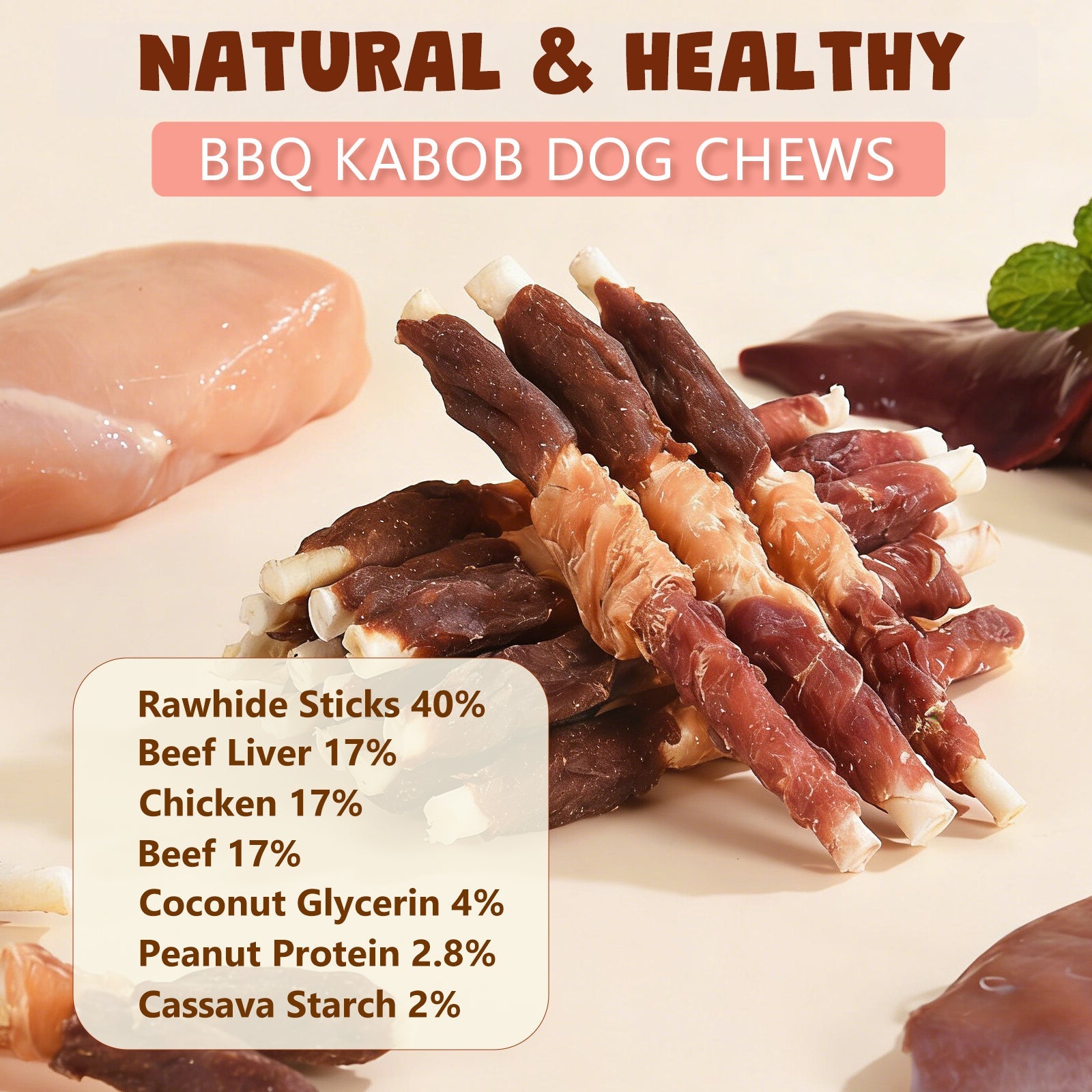 Asmpet Healthy Dog Treats BBQ Kabob Chews, Chicken Duck Beef Liver Rawhide Sticks, Long Lasting Jerky Dog Snacks Treats for Dogs, 11oz
