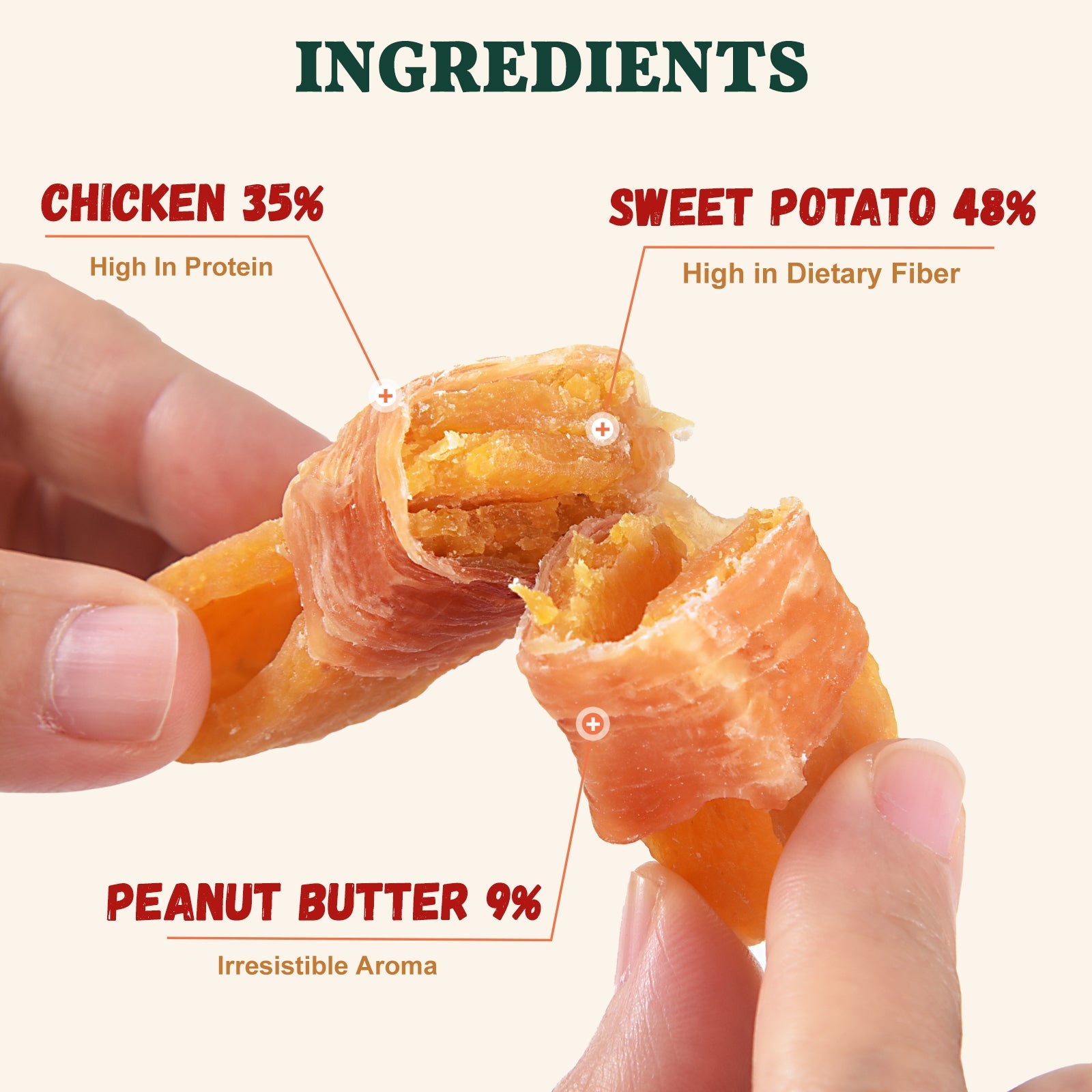 Pawmate Peanut Butter Dog Treats, Natural High-Protein Chicken Wrapped Sweet Potato Chews for All Dogs, 10.6 oz