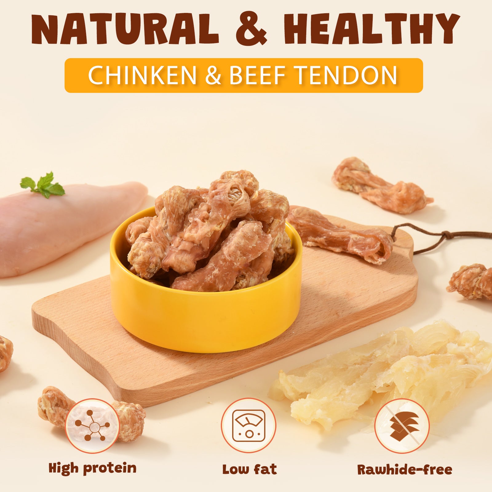 ASMPET Chicken Wrapped Beef Tendon Dog Chews, Long-Lasting Rawhide-Free Treats for Small Medium Large Dogs, 10.6 oz