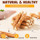 ASMPET Chicken Jerky Wrapped Biscuits Stick Dog Treats, Soft Chewy Rawhide Free Dog Chews for Small Medium Large Dogs, 10.6oz