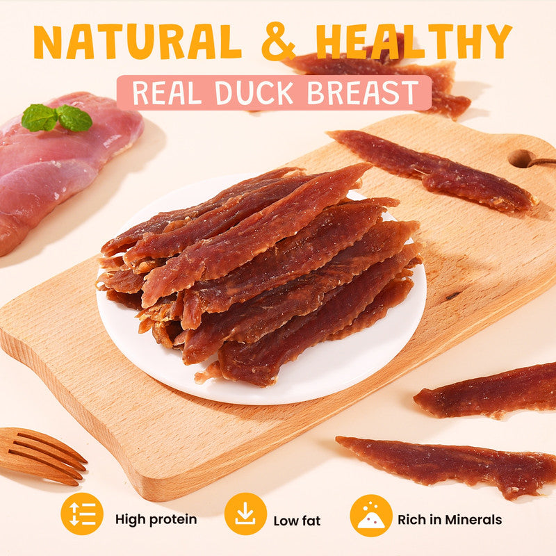 ASMPET Duck Jerky Dog Treat, Natural Low Fat Snacks for Small Medium Large Dogs, 10.6oz