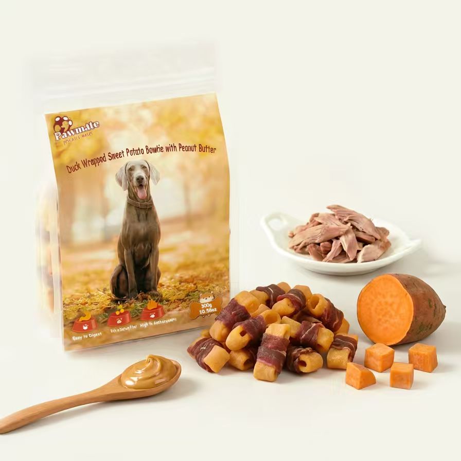 Pawmate Sweet Potato Dog Treats, Natural Duck Jerky Peanut Butter Chews