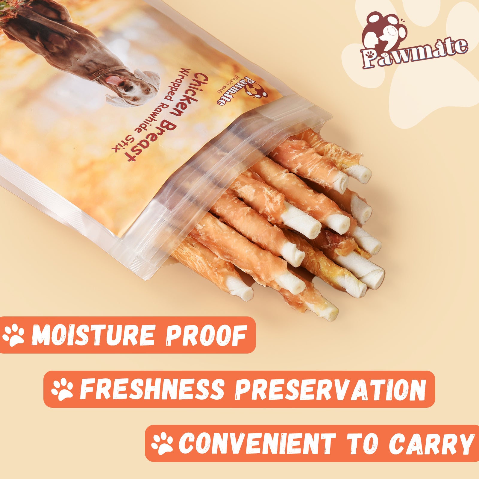Pawmate Rawhide Dog Treats, Chicken Wrapped Rawhide Sticks, 5 Inch Long Lasting Chewy for All Dogs, 20ct Packet