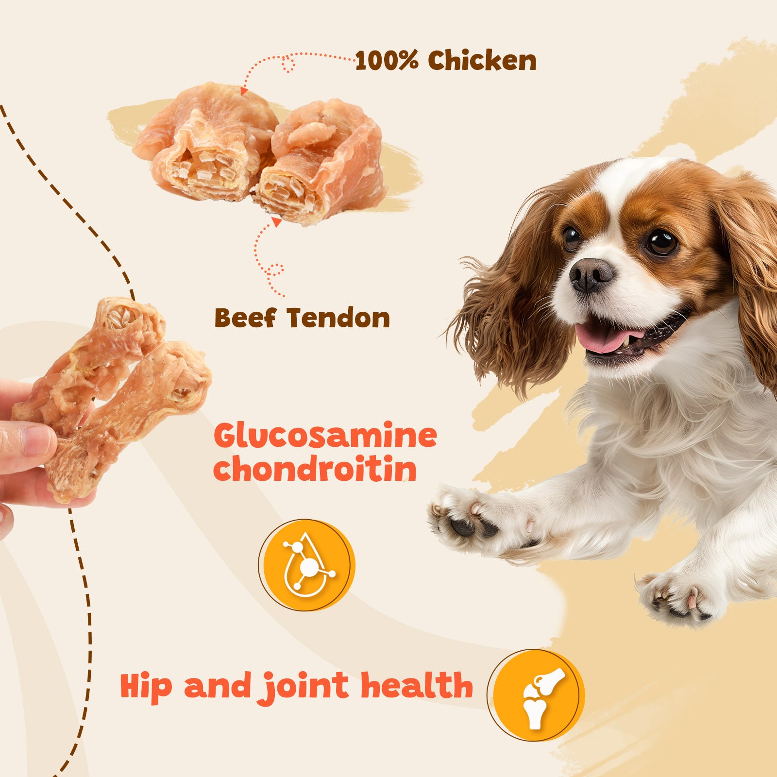 ASMPET Chicken Wrapped Beef Tendon Dog Chews, Long-Lasting Rawhide-Free Treats for Small Medium Large Dogs, 10.6 oz