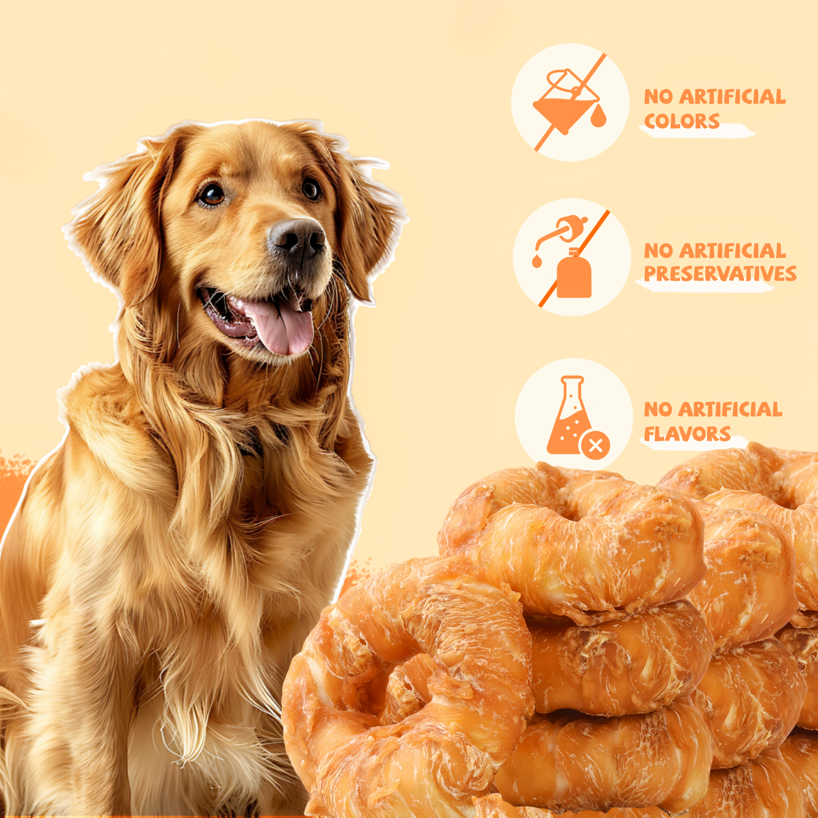 Pawmate Rawhide Dog Treats, Chicken Wrapped Rawhide Donuts, Long Lasting Chews for Medium Large Dogs, 4 Count