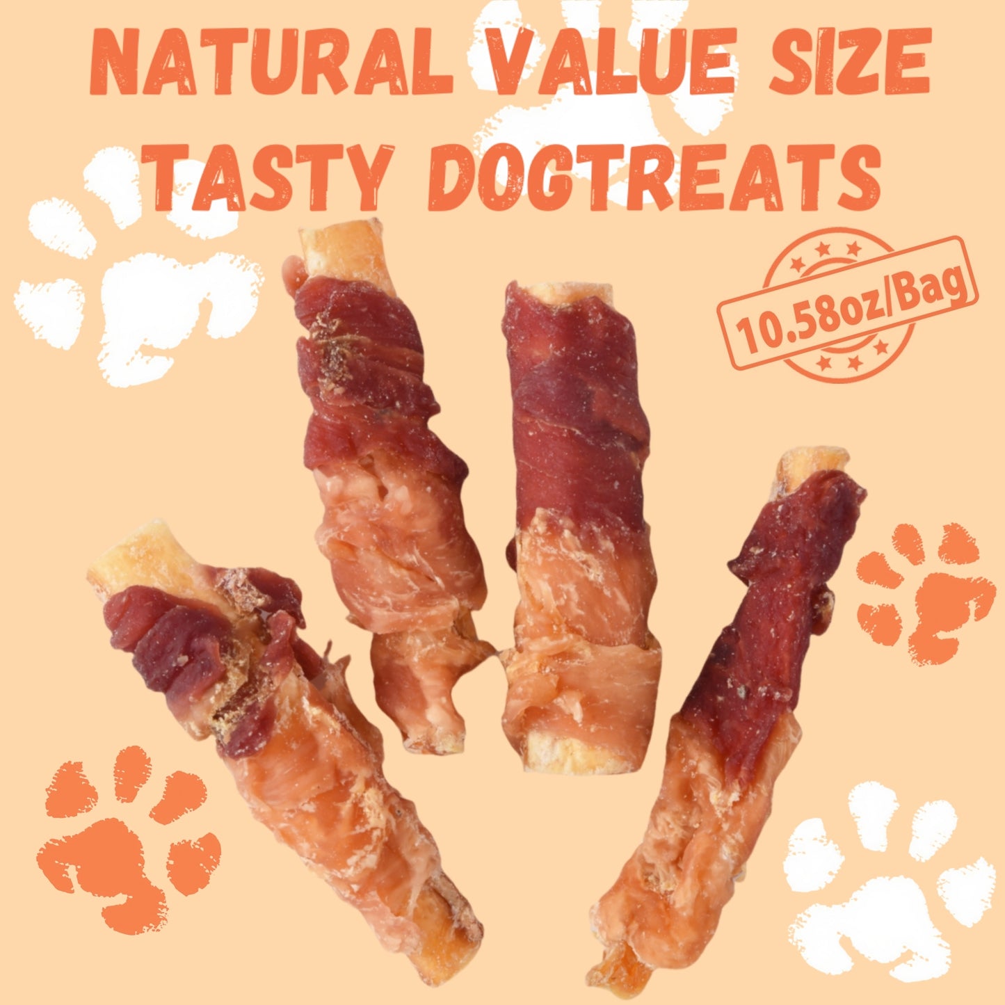 Pawmate Chicken & Duck Wrapped Beef Cartilage Dog Treats, Natural Soft Rawhide-Free Chews for All Dogs, 11oz
