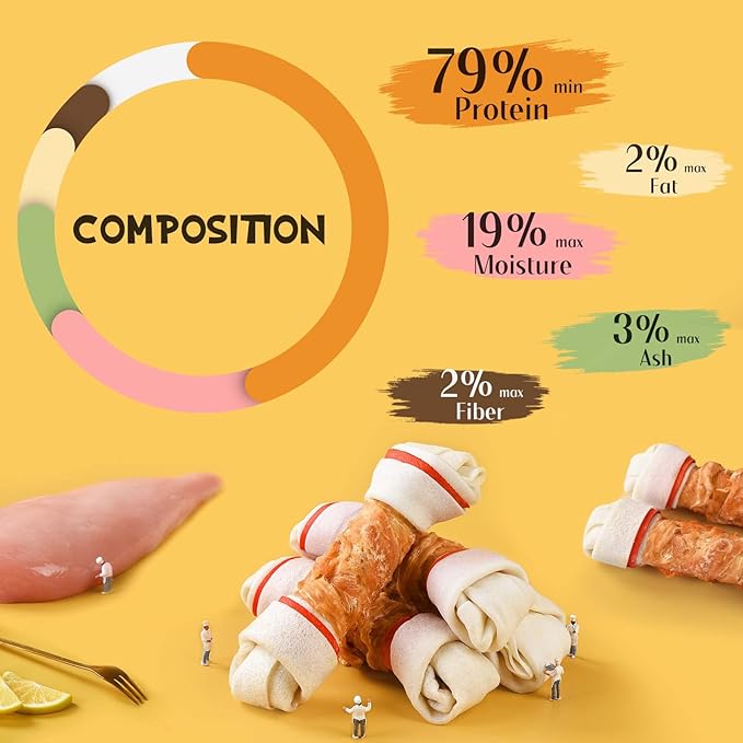 Chicken Wrapped Rawhide Knotted Bones（4 Pieces）30-pack