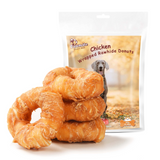 Pawmate Rawhide Dog Treats, Chicken Wrapped Rawhide Donuts, Long Lasting Chews for Medium Large Dogs, 4 Count