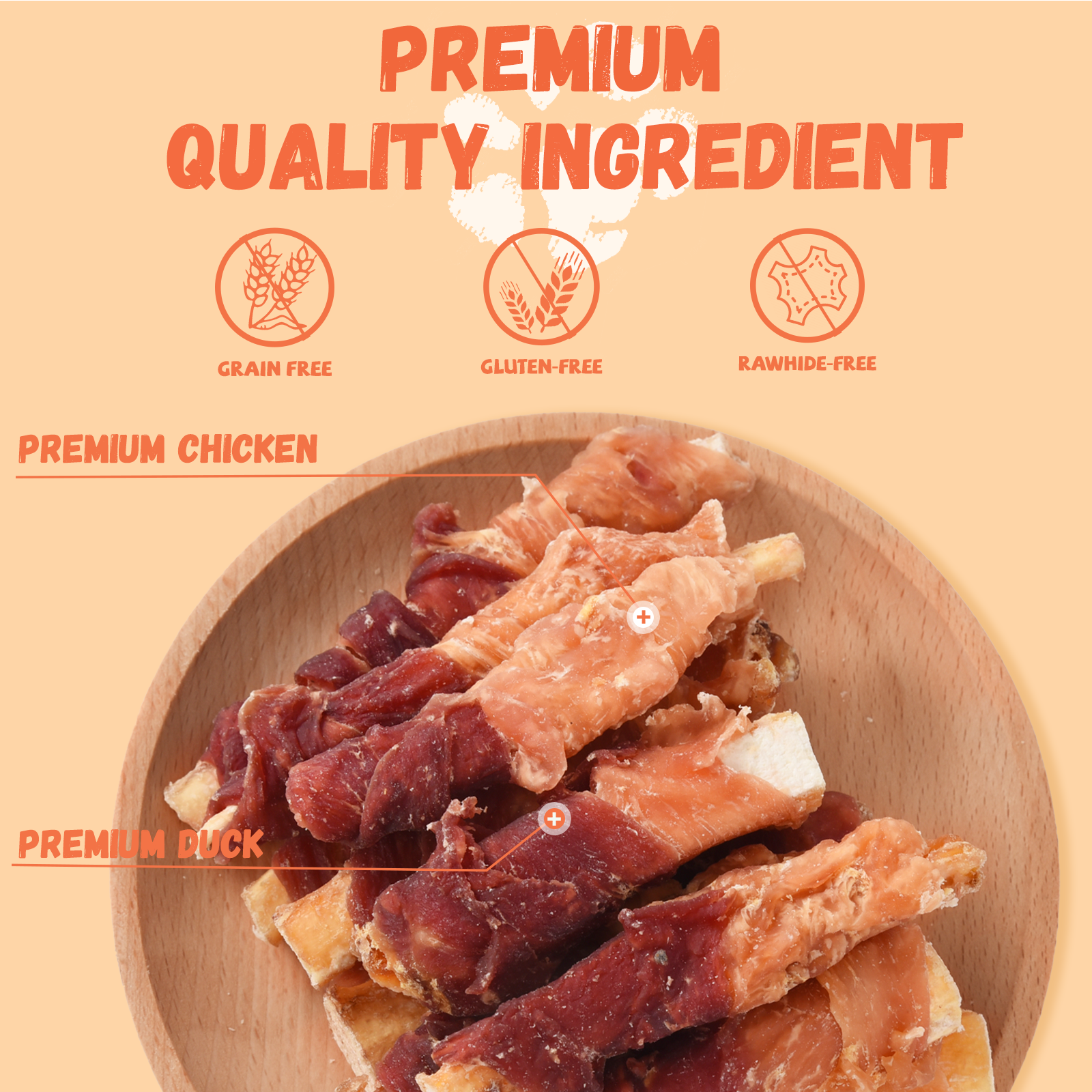 Pawmate Chicken & Duck Wrapped Beef Cartilage Dog Treats, Natural Soft Rawhide-Free Chews for All Dogs, 11oz