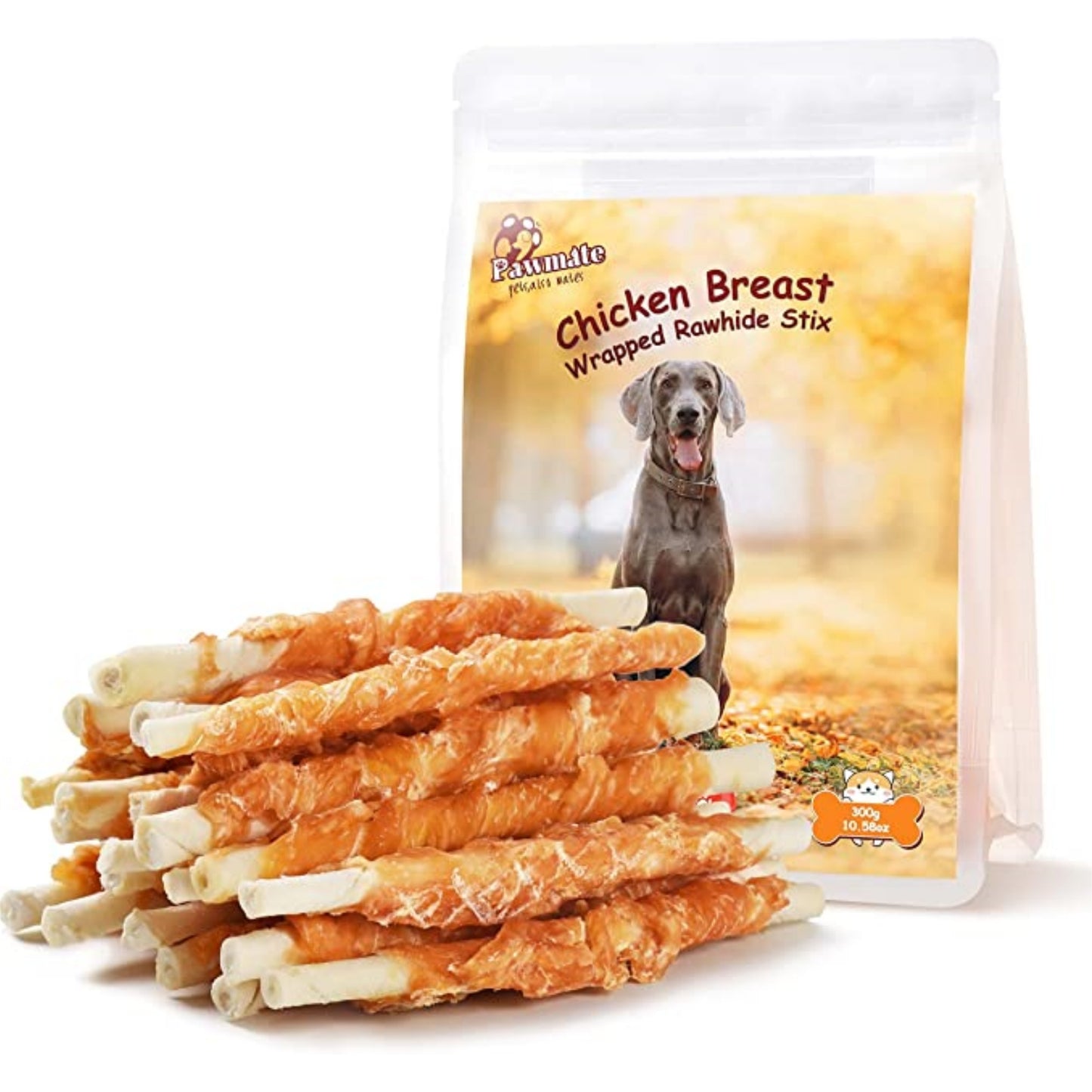 Pawmate Rawhide Dog Treats, Chicken Wrapped Rawhide Sticks, 5 Inch Long Lasting Chewy for All Dogs, 20ct Packet