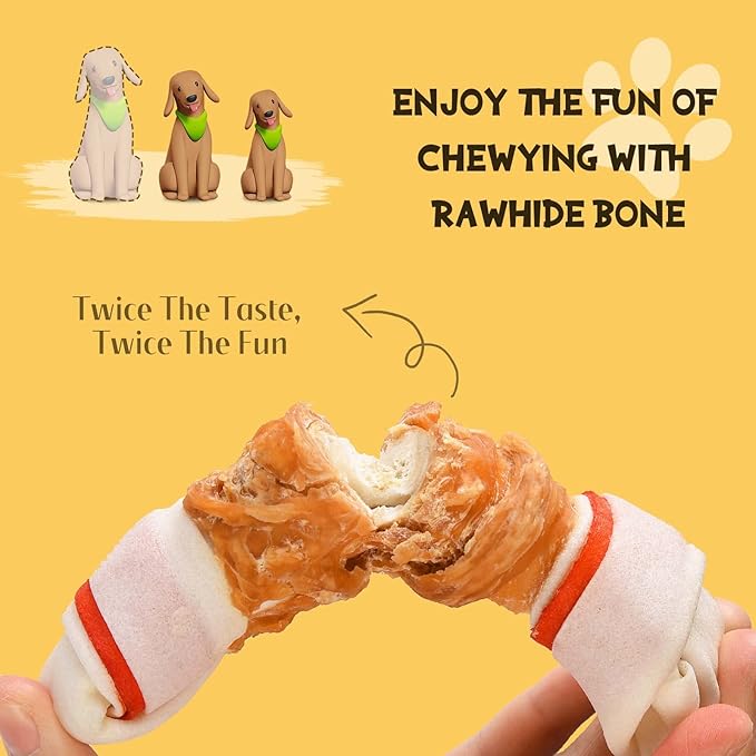 Chicken Wrapped Rawhide Knotted Bones（4 Pieces）30-pack