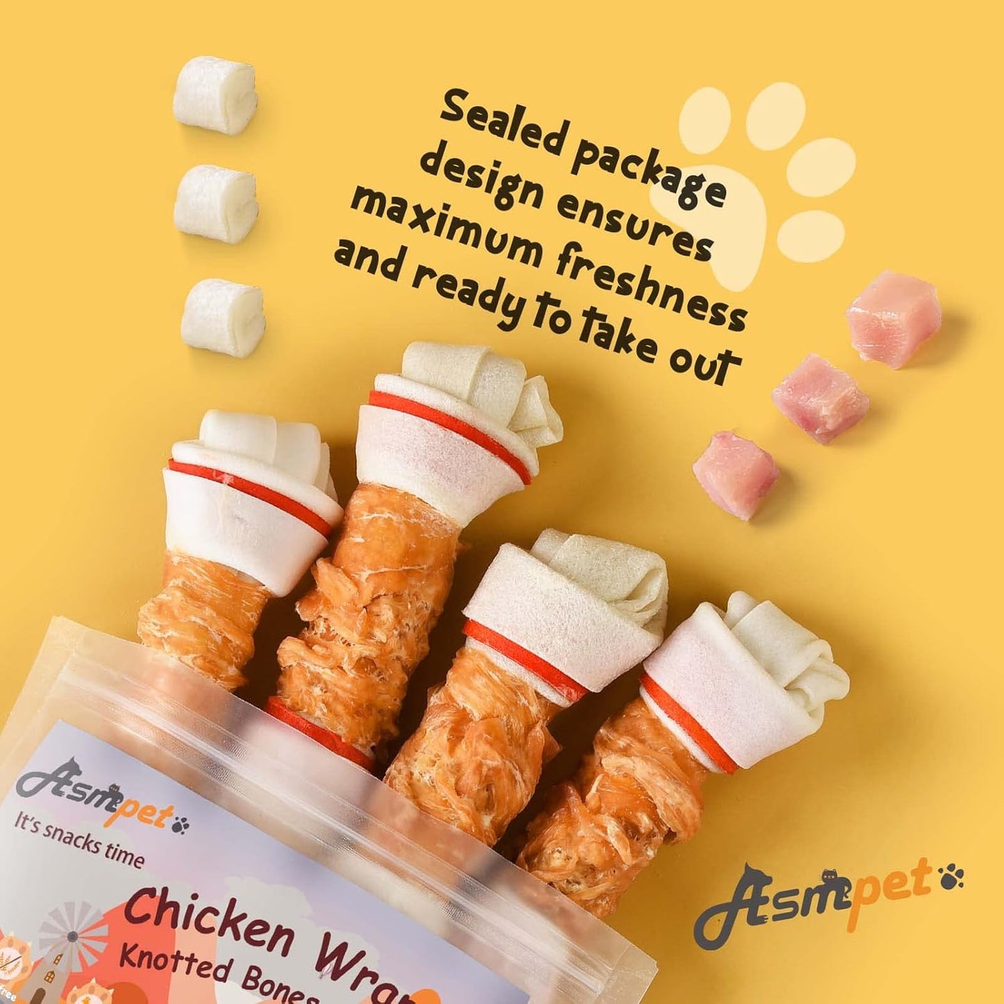Chicken Wrapped Rawhide Knotted Bones（4 Pieces）30-pack