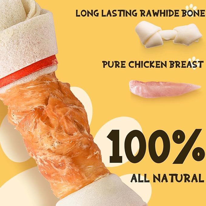 Chicken Wrapped Rawhide Knotted Bones（4 Pieces）30-pack