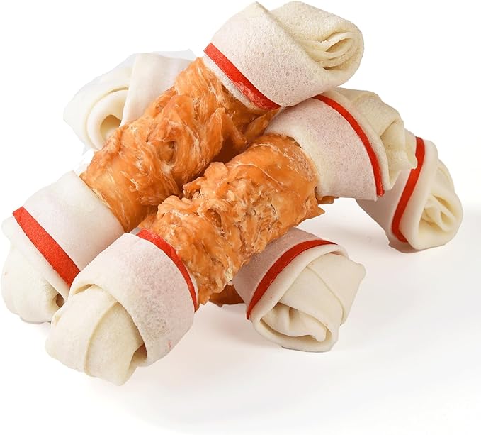 Chicken Wrapped Rawhide Knotted Bones（4 Pieces）30-pack
