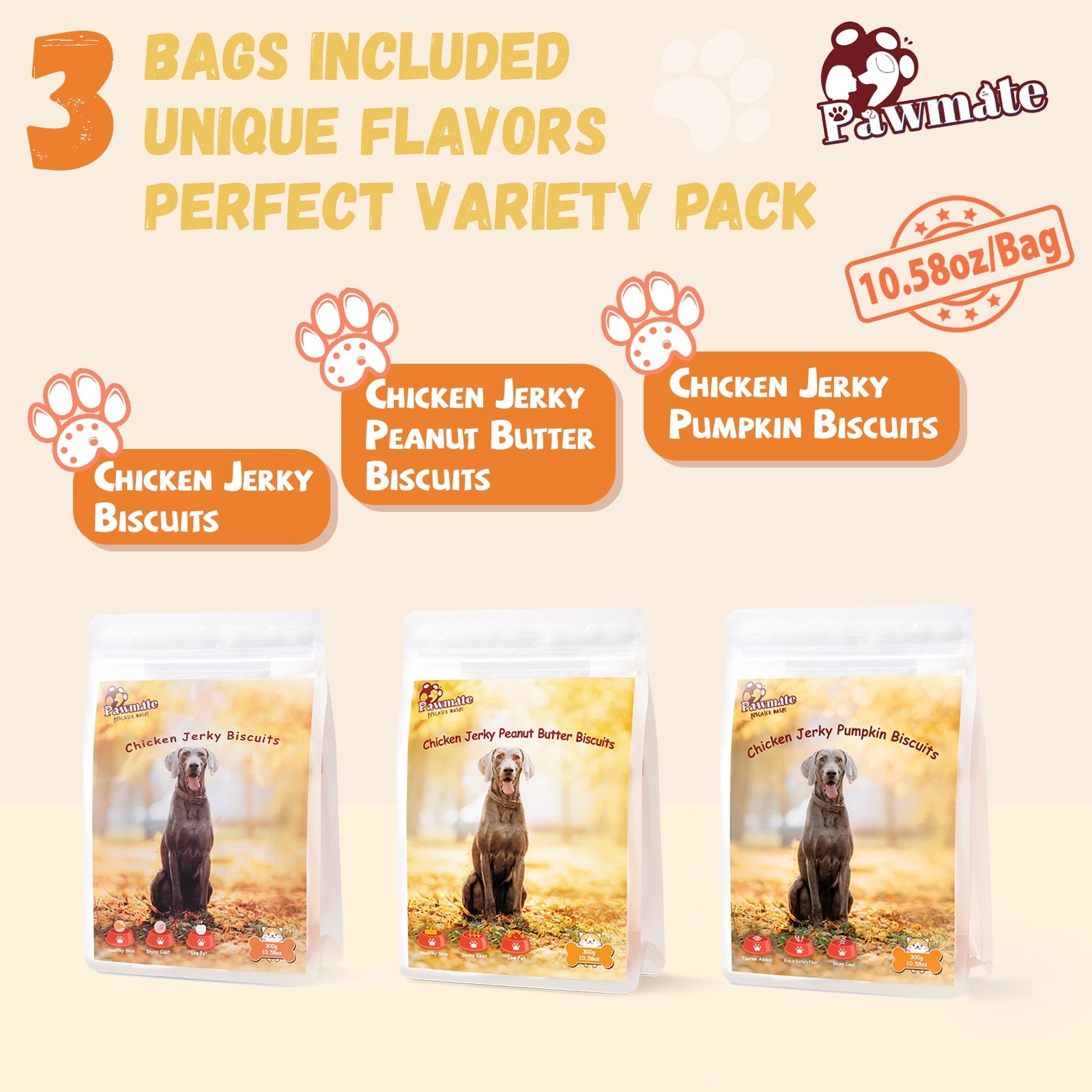 Pawmate Chicken Jerky Wrapped Biscuits Dog Treats Variety Pack, Pumpkin Biscuits, Crunchy Sticks & Peanut Butter Flavor, Natural Snacks for Dogs, 33oz, 3 Pack