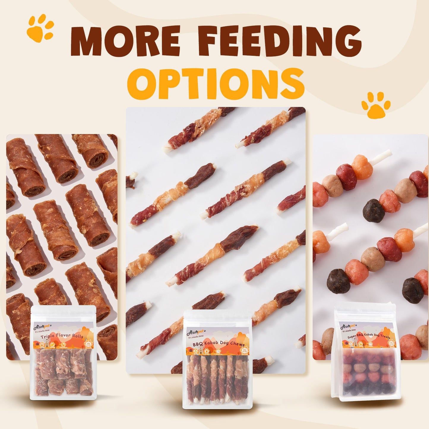 Asmpet Healthy Dog Treats BBQ Kabob Chews, Chicken Duck Beef Liver Rawhide Sticks, Long Lasting Jerky Dog Snacks Treats for Dogs, 11oz