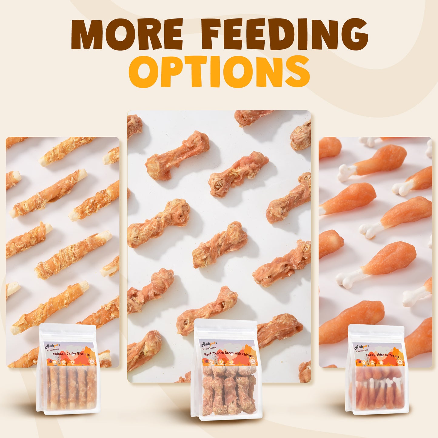 ASMPET Chicken Wrapped Beef Tendon Dog Chews, Long-Lasting Rawhide-Free Treats for Small Medium Large Dogs, 10.6 oz