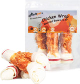 ASMPET Dog Chews Long Lasting 6.5" Knotted Bones, Chicken Wrapped, Rawhide, for Large Dogs & Puppies