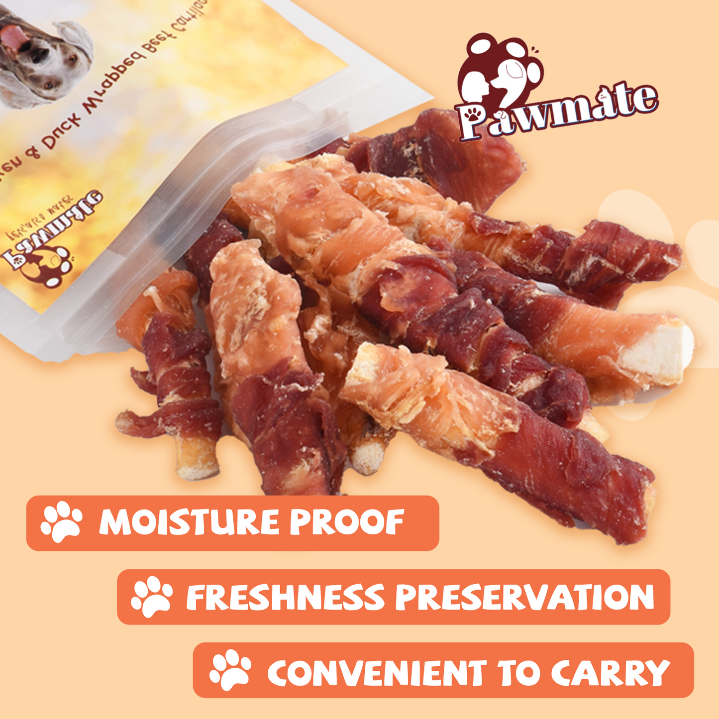 Pawmate Chicken & Duck Wrapped Beef Cartilage Dog Treats, Natural Soft Rawhide-Free Chews for All Dogs, 11oz