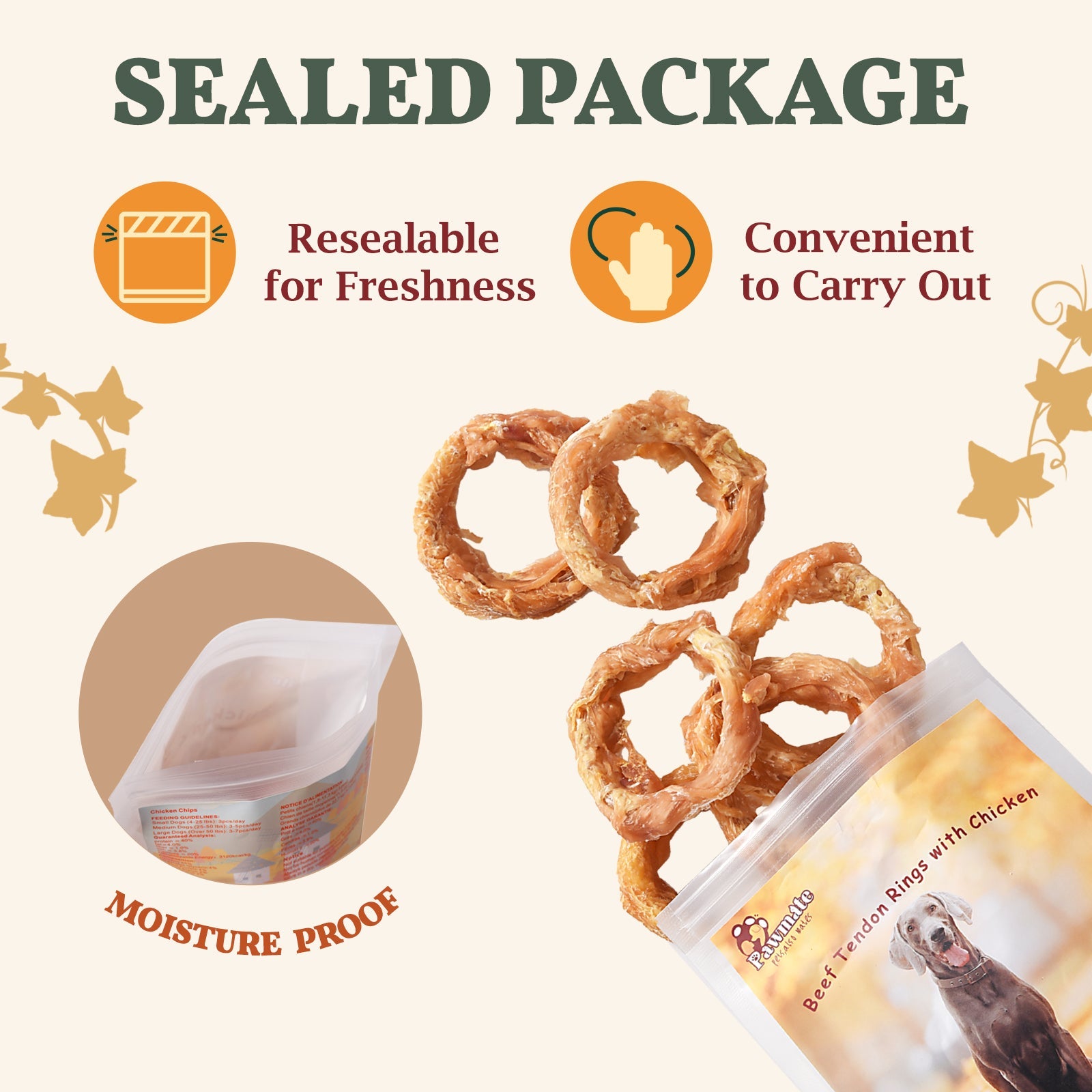 Pawmate Rawhide-Free Dog Treats, Beef Tendon Dog Chews for Small Medium Large Dogs, 11 oz