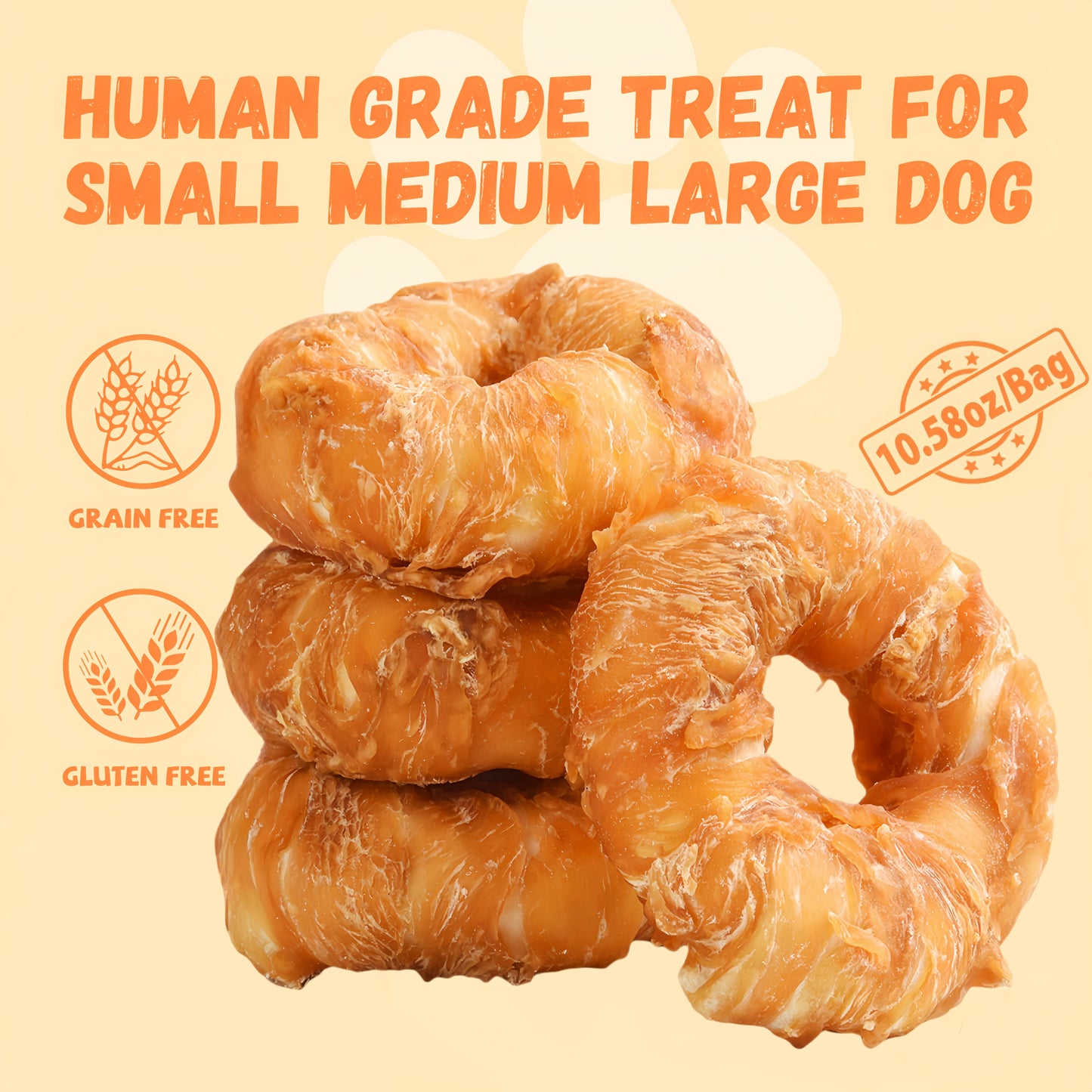 Pawmate Rawhide Dog Treats, Chicken Wrapped Rawhide Donuts, Long Lasting Chews for Medium Large Dogs, 4 Count